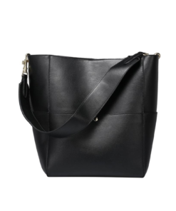 Black Leather Large Capacity Bucket Shoulder Bag for Women Price In USA